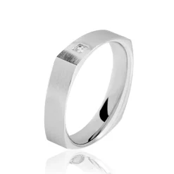 Alliance Carree Brossee Or Blanc Diamant