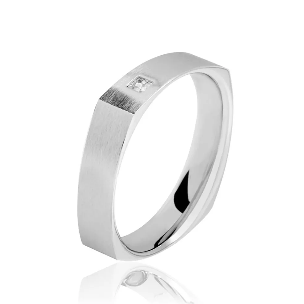 Alliance Carree Brossee Or Blanc Diamant