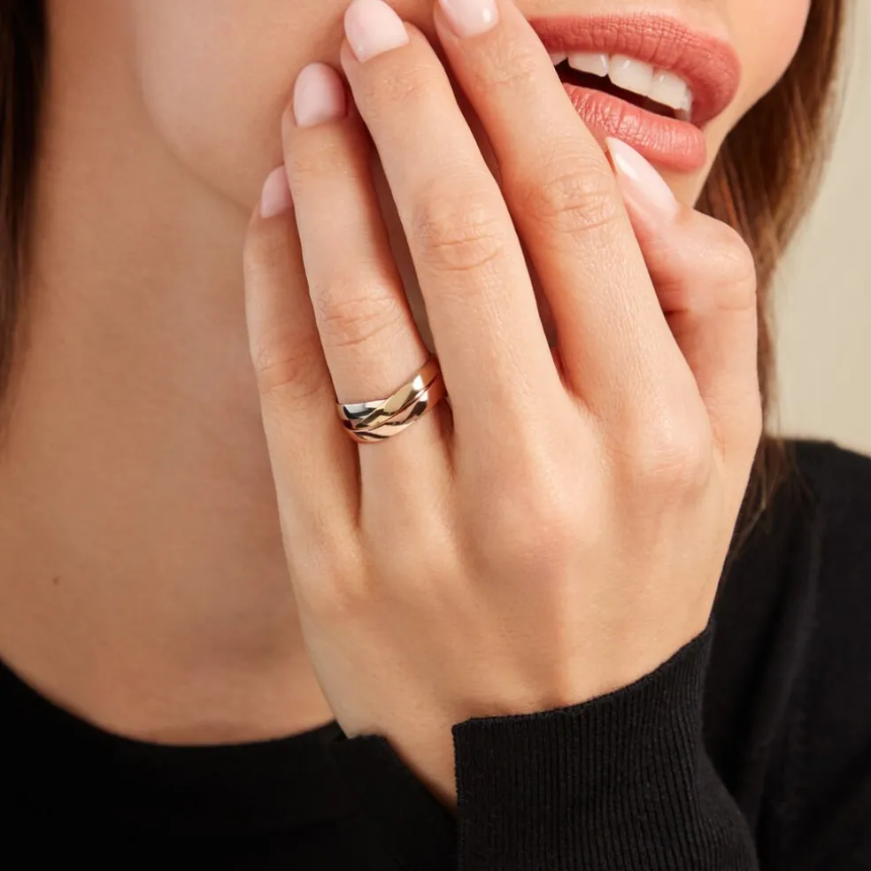 Alliance Entrelacee Ruban Plat Or Tricolore