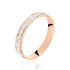 Alliance Fantaisie Diamantee Ruban Plat Or Bicolore