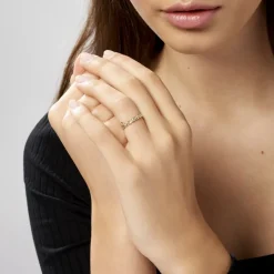 Alliance Fleur Diamantee Ruban Plat Or Jaune