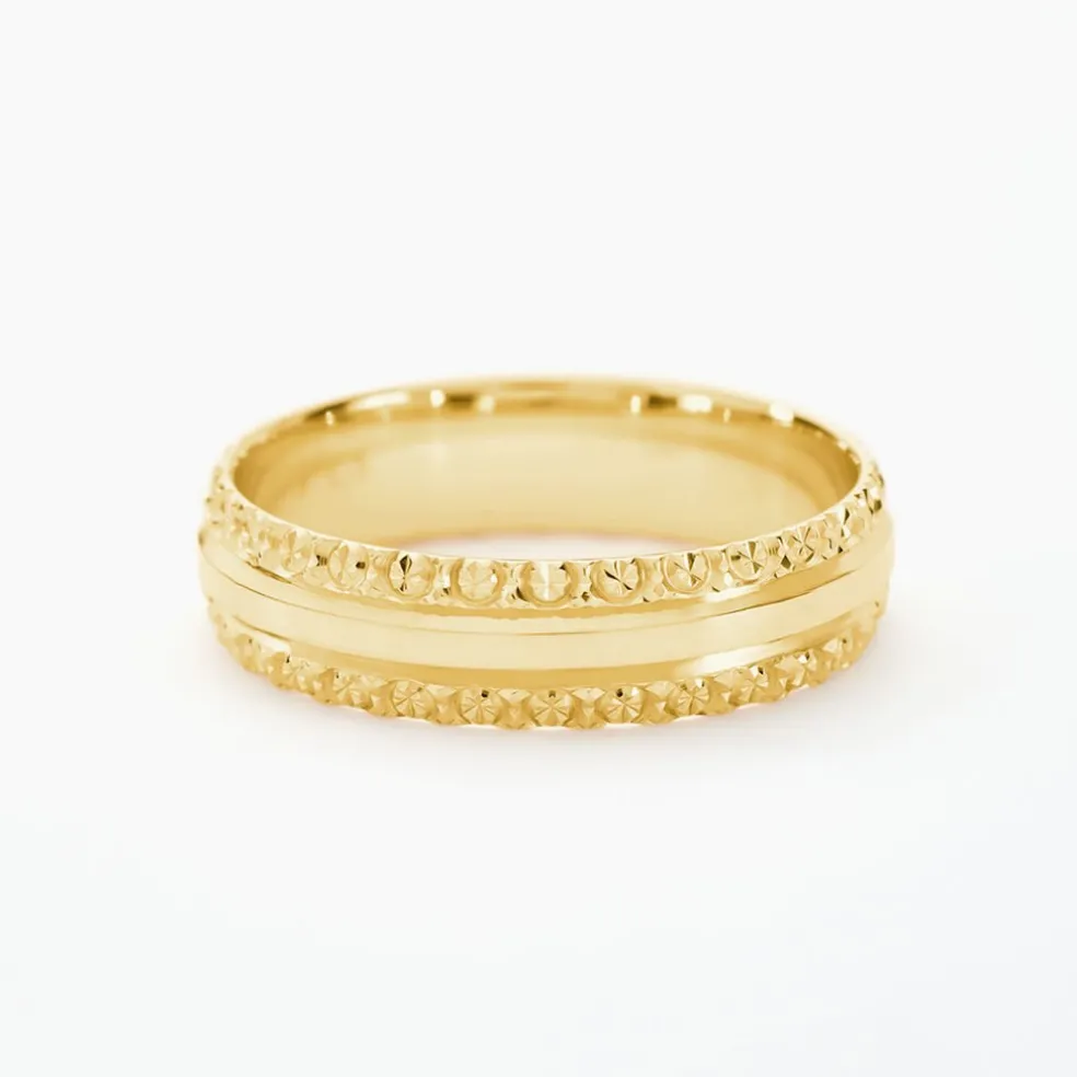 Alliance June 2 Rangs Diamantee Ruban Plat Or Jaune