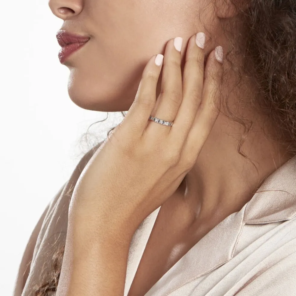 Alliance Marya Carree Diamantee Ruban Plat Or Blanc