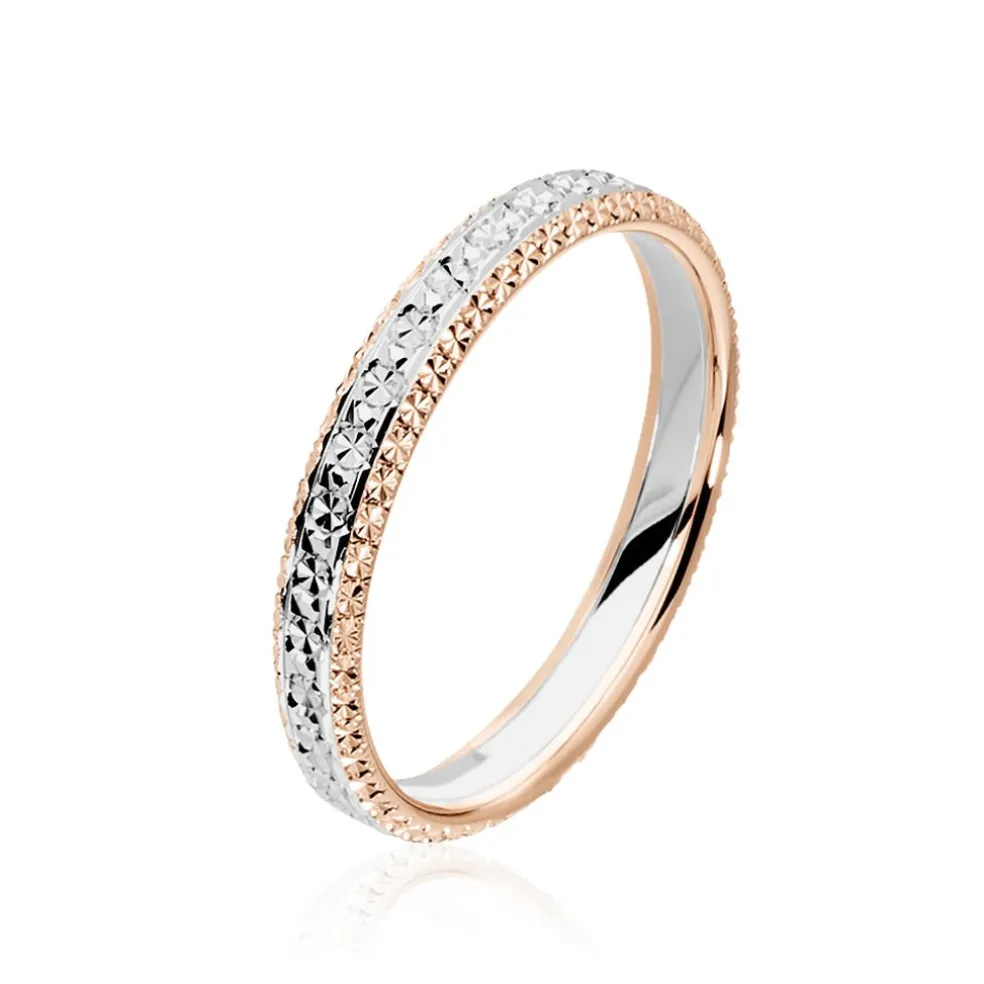 Alliance Multi Facettes Diamantee Demi Jonc Classique Or Bicolore