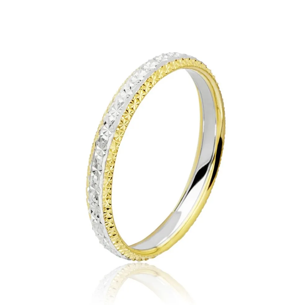 Alliance Multi Facettes Diamantee Demi Jonc Classique Or Bicolore