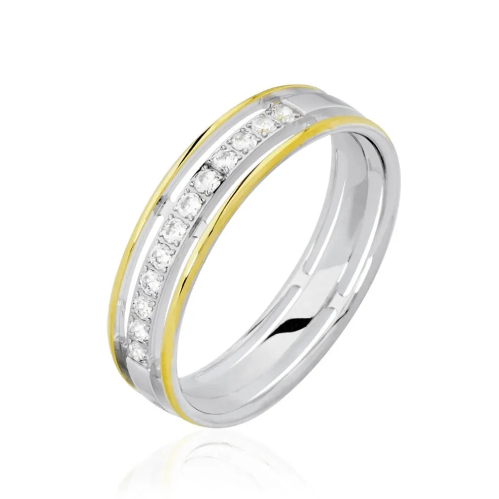 Alliance Serti Grains Ajoures Or Bicolore Diamant