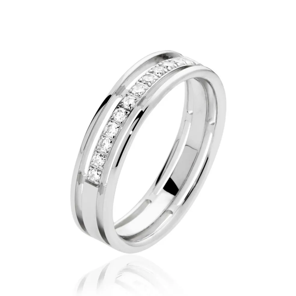 Alliance Serti Grains Ajoures Or Blanc Diamant