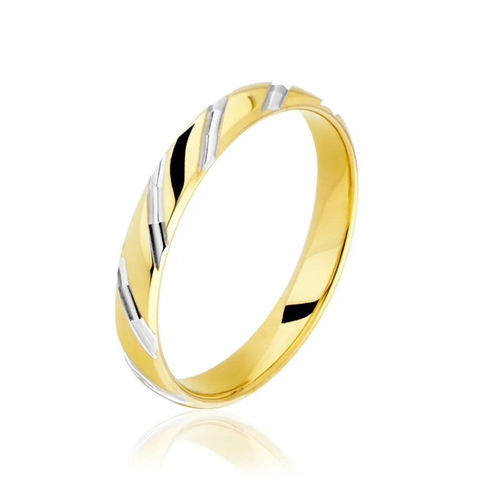 Alliance Strie Fantaisie Demi Jonc Classique Or Bicolore
