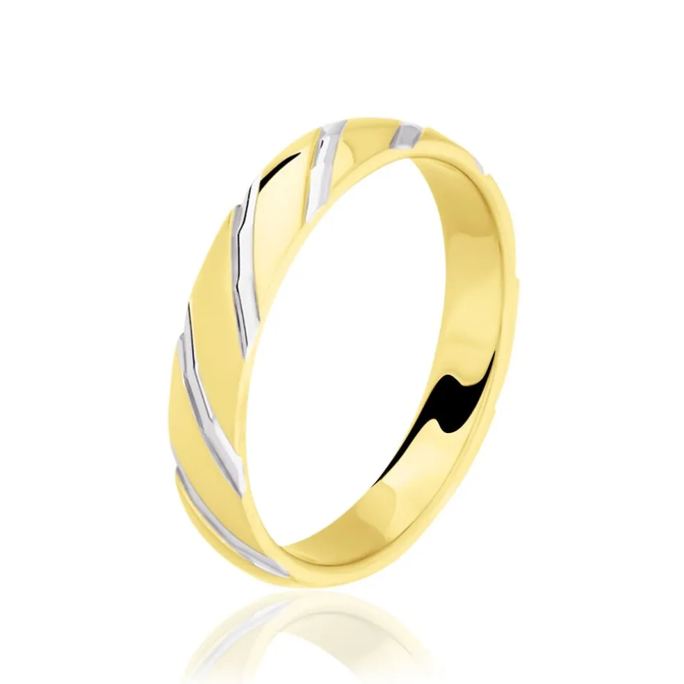 Alliance Strie Fantaisie Demi Jonc Classique Or Bicolore