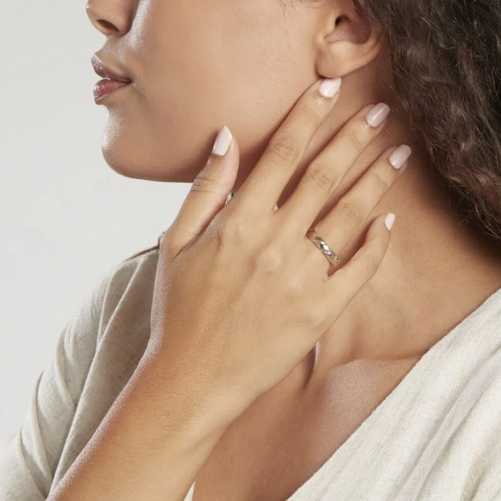 Alliance Strie Fantaisie Demi Jonc Classique Or Bicolore