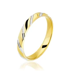 Alliance Strie Fantaisie Demi Jonc Classique Or Bicolore