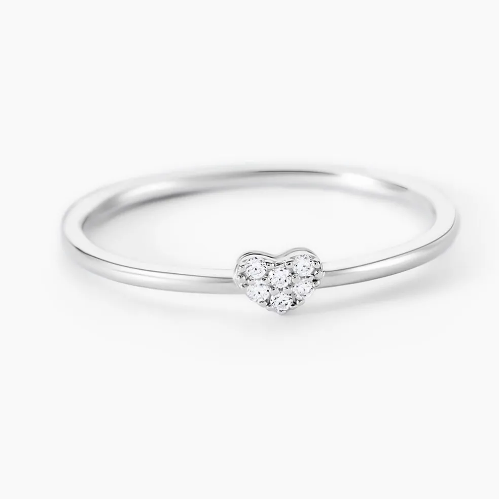 Bague Accumulation Coeur Argent Blanc Oxyde De Zirconium
