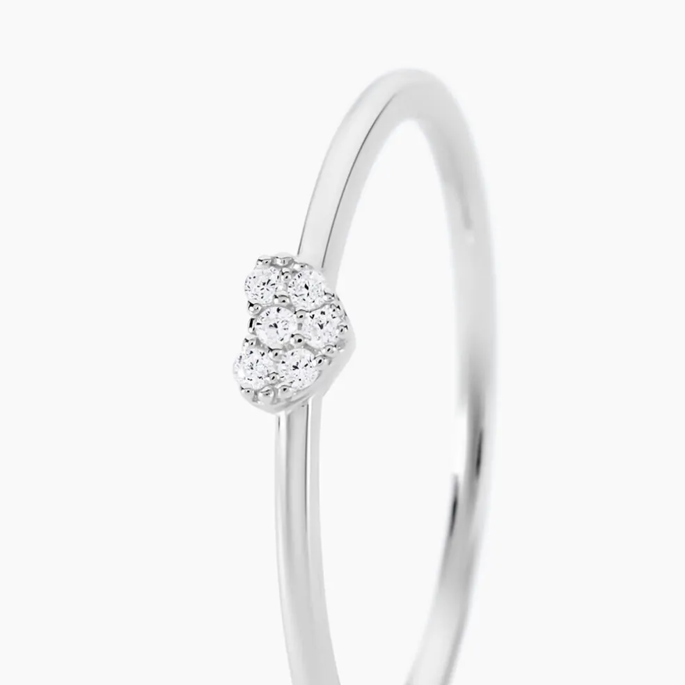 Bague Accumulation Coeur Argent Blanc Oxyde De Zirconium