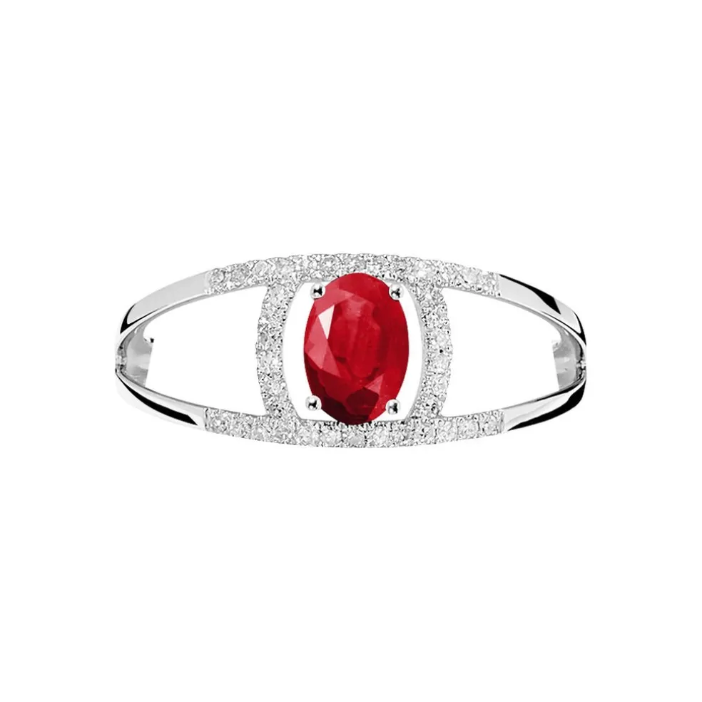 Bague Agathe Or Blanc Rubis Et Diamant