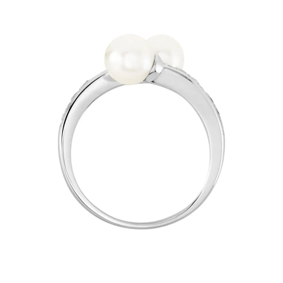 Bague Ajustable Argent Blanc Jeronimo Perle Oxydes De Zirconium