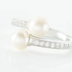 Bague Ajustable Argent Blanc Jeronimo Perle Oxydes De Zirconium