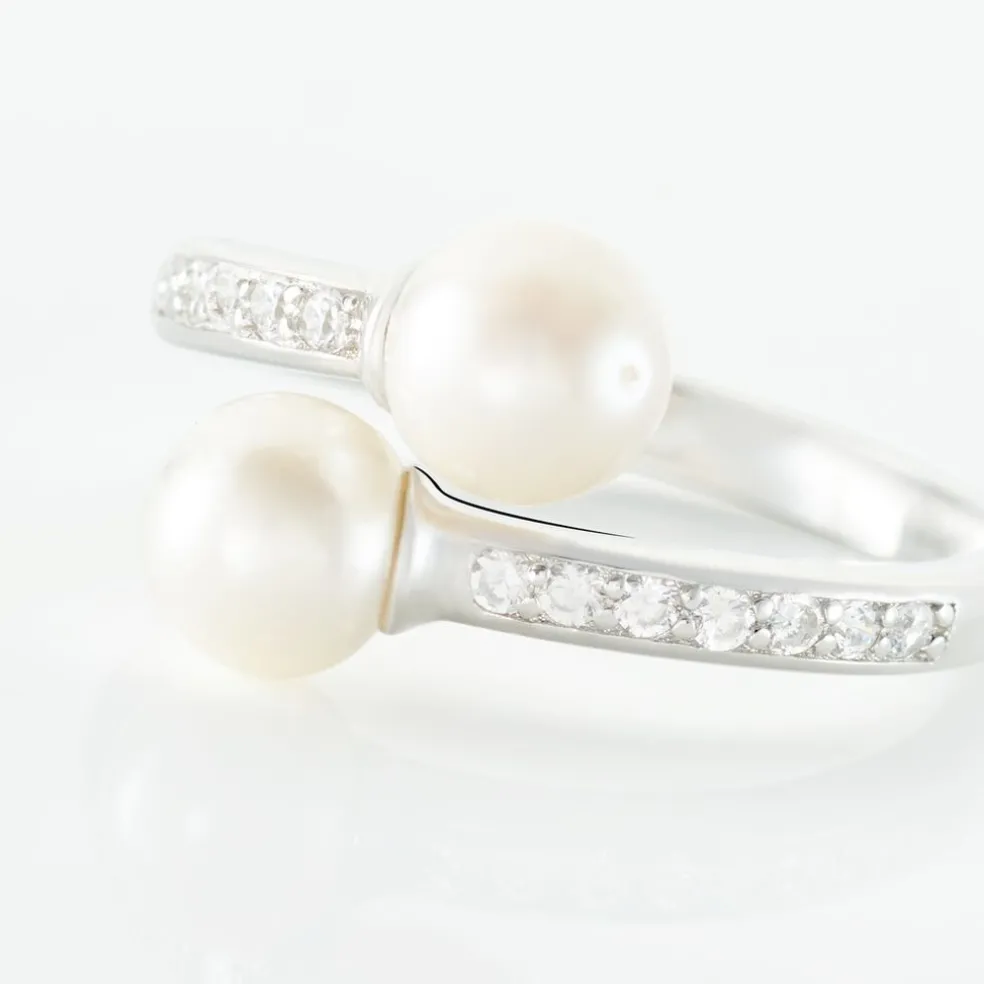 Bague Ajustable Argent Blanc Jeronimo Perle Oxydes De Zirconium