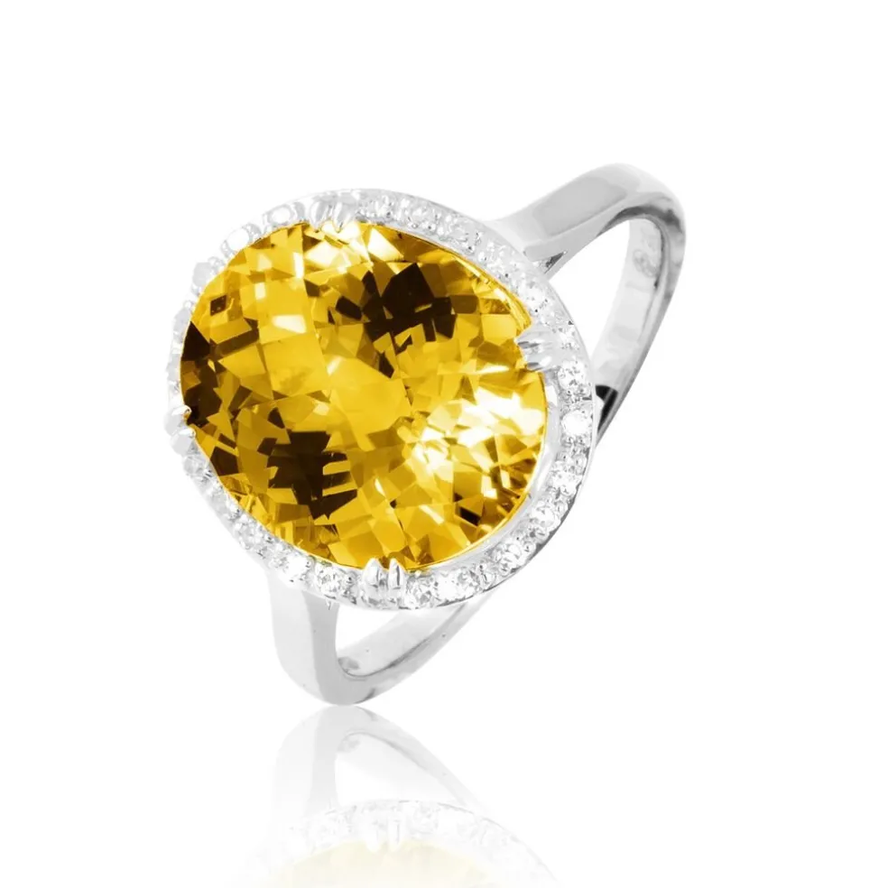 Bague Anna Or Blanc Citrine Et Diamant