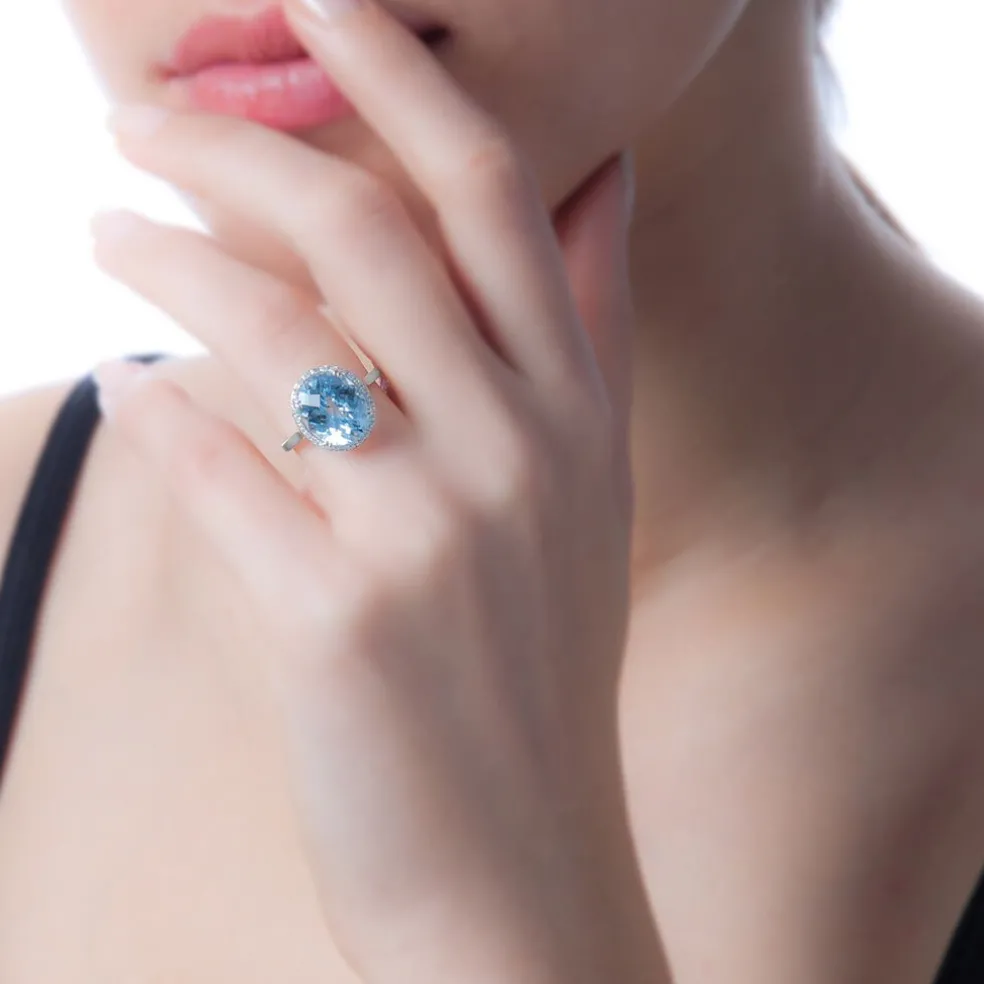 Bague Anna Or Blanc Topaze Et Diamant