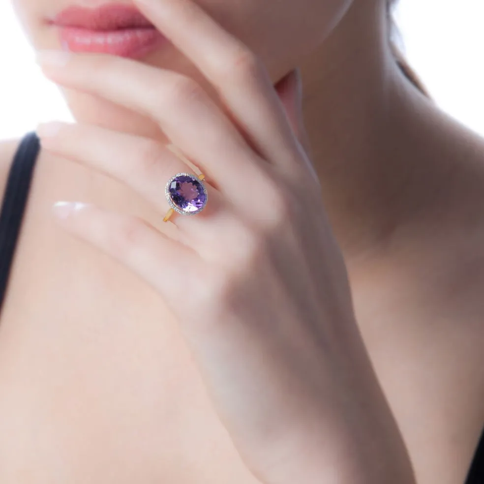 Bague Anna Or Rose Amethyste Et Diamant