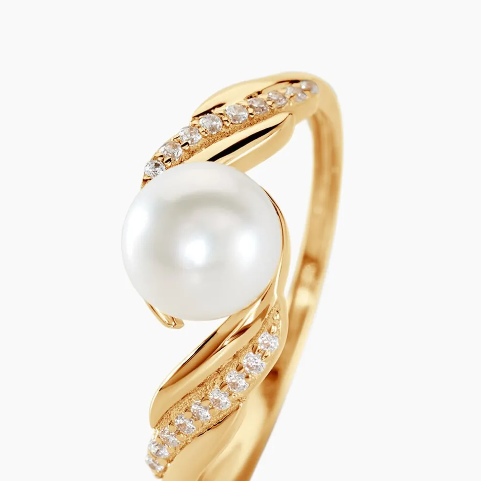 Bague Antoinette Or Jaune Perle De Culture Et Oxyde De Zirconium