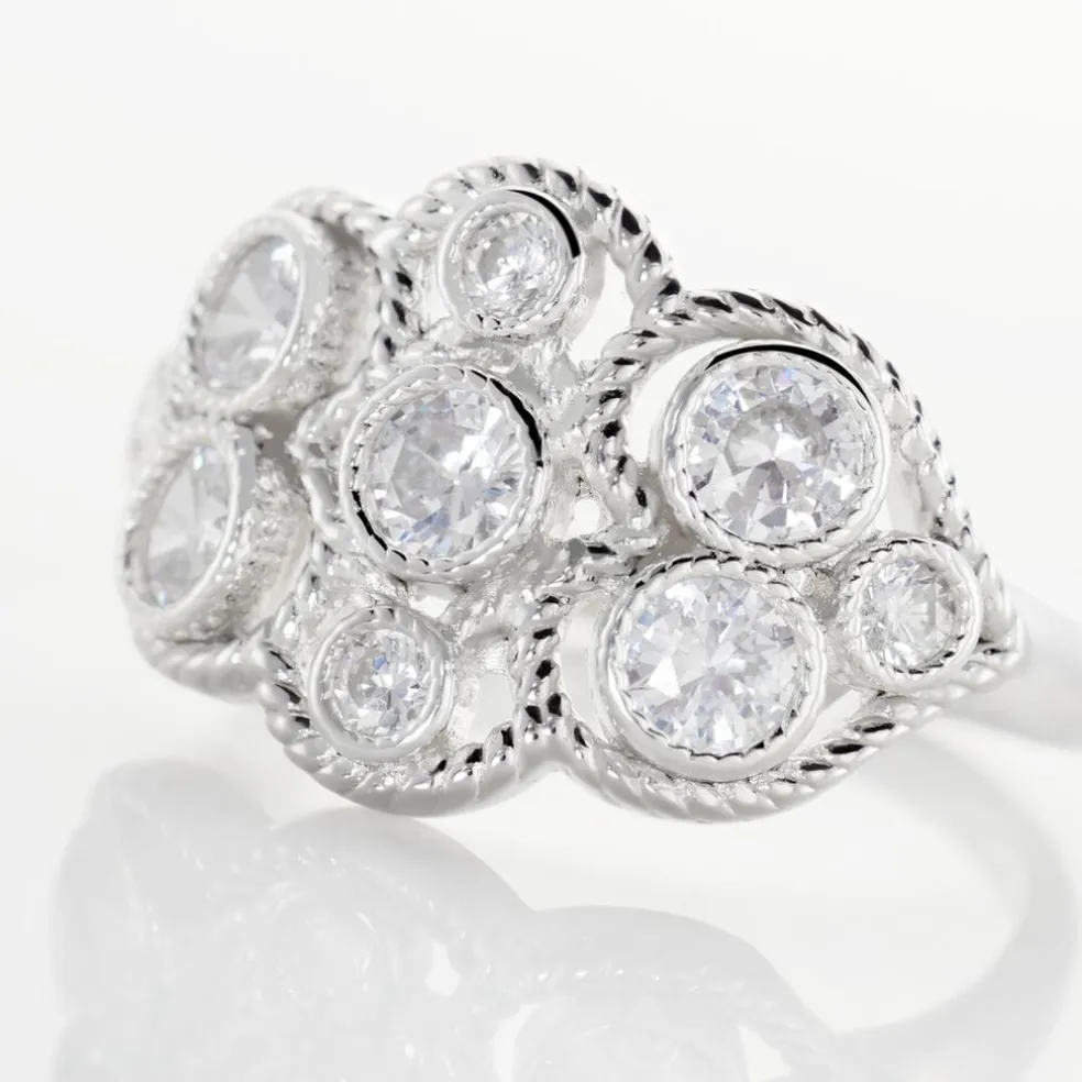 Bague Argent Blanc Boulonnaise Oxydes De Zirconium