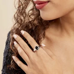 Bague Argent Blanc Lugus Email Et Oxyde De Zirconium