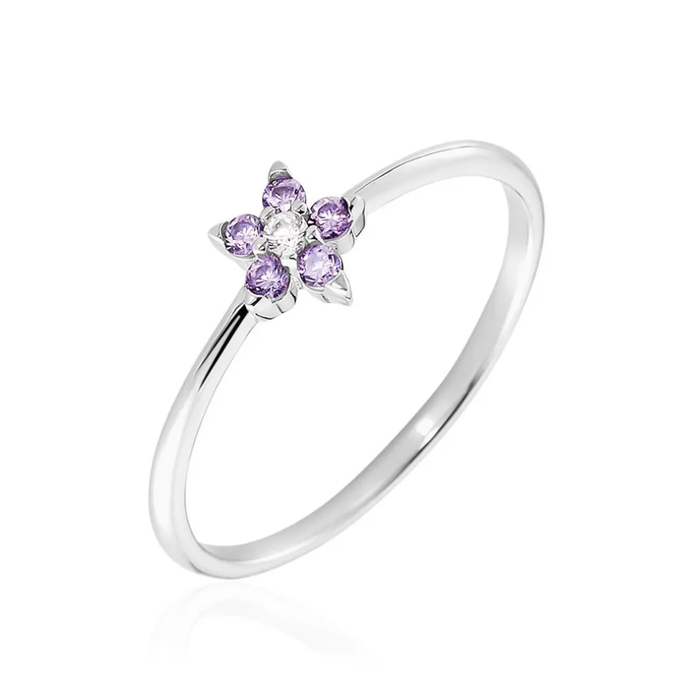Bague Argent Purple Bloom Oxyde De Zirconium