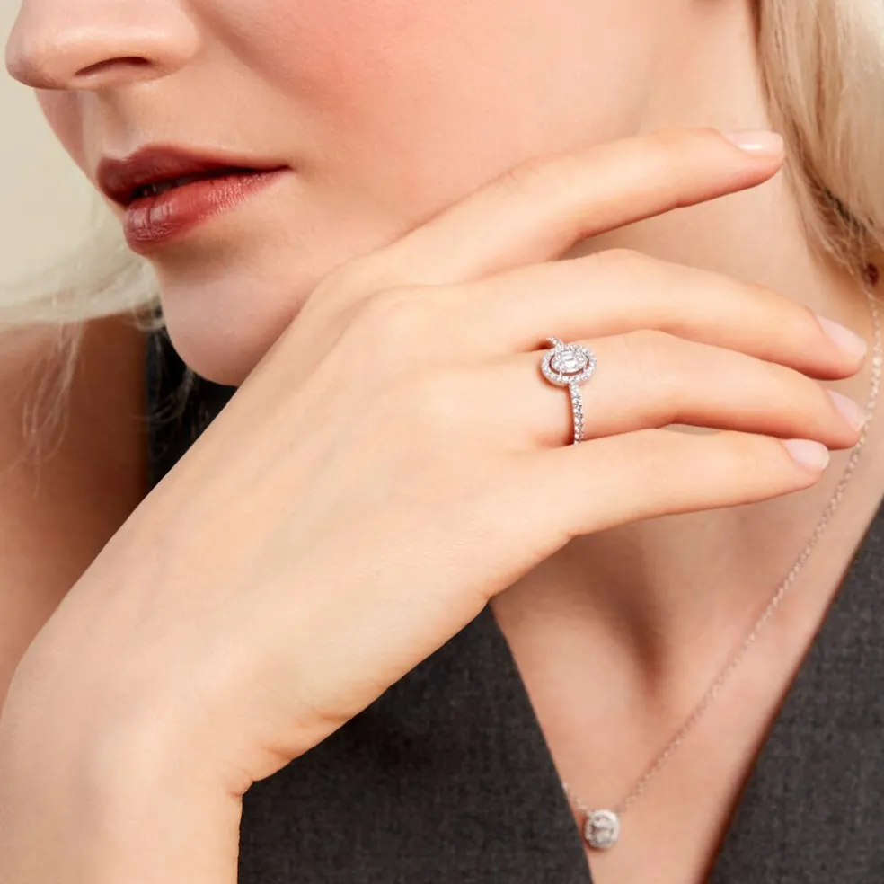 Bague Baroque Party Argent Blanc Oxyde De Zirconium