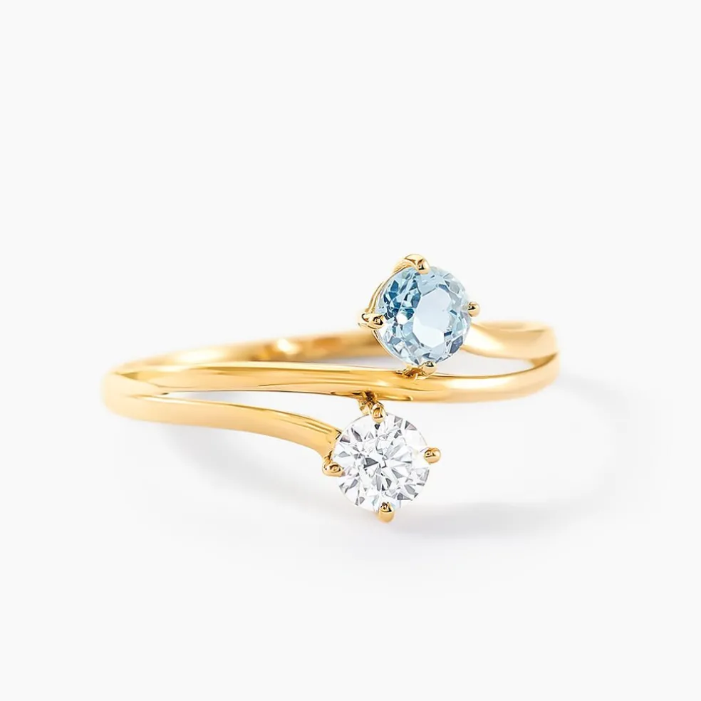 Bague Beauté Bleutée Or Jaune Topaze Oxyde De Zirconium