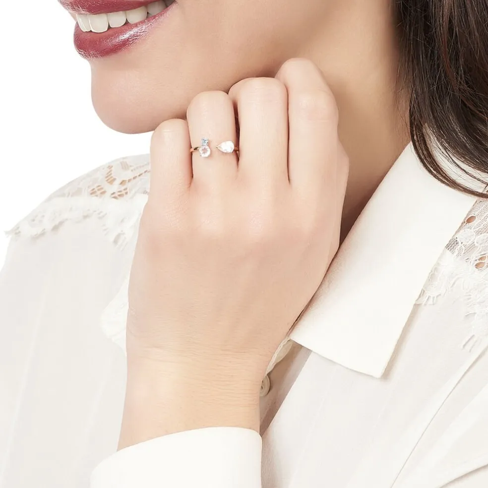 Bague Belen Or Rose Topaze Et Quartz