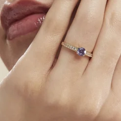 Bague Carrol Or Jaune Améthyste Oxyde De Zirconium