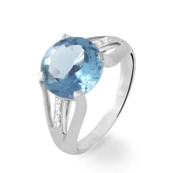 Bague Cecile Or Blanc Topaze Et Diamant