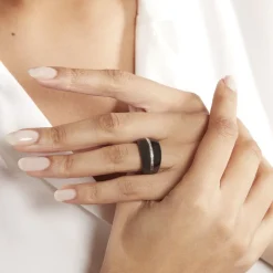 Bague Ceramik Design Argent Blanc Oxyde De Zirconium Et Céramique