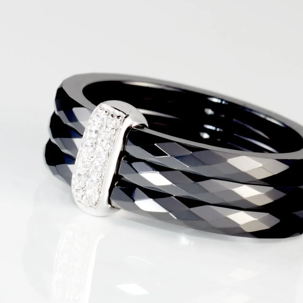 Bague Ceramik Design Argent Blanc Oxyde De Zirconium Et Céramique