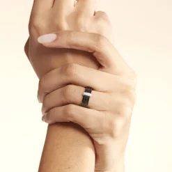 Bague Ceramik Design Argent Blanc Oxyde De Zirconium Et Céramique