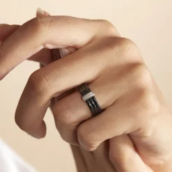 Bague Ceramik Design Argent Blanc Oxyde De Zirconium Et Céramique