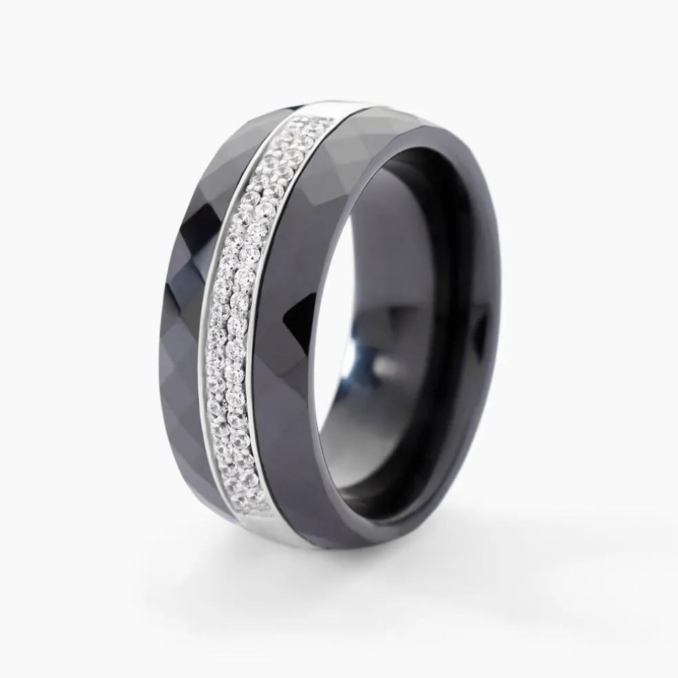 Bague Ceramik Design Argent Blanc Oxyde De Zirconium Et Céramique