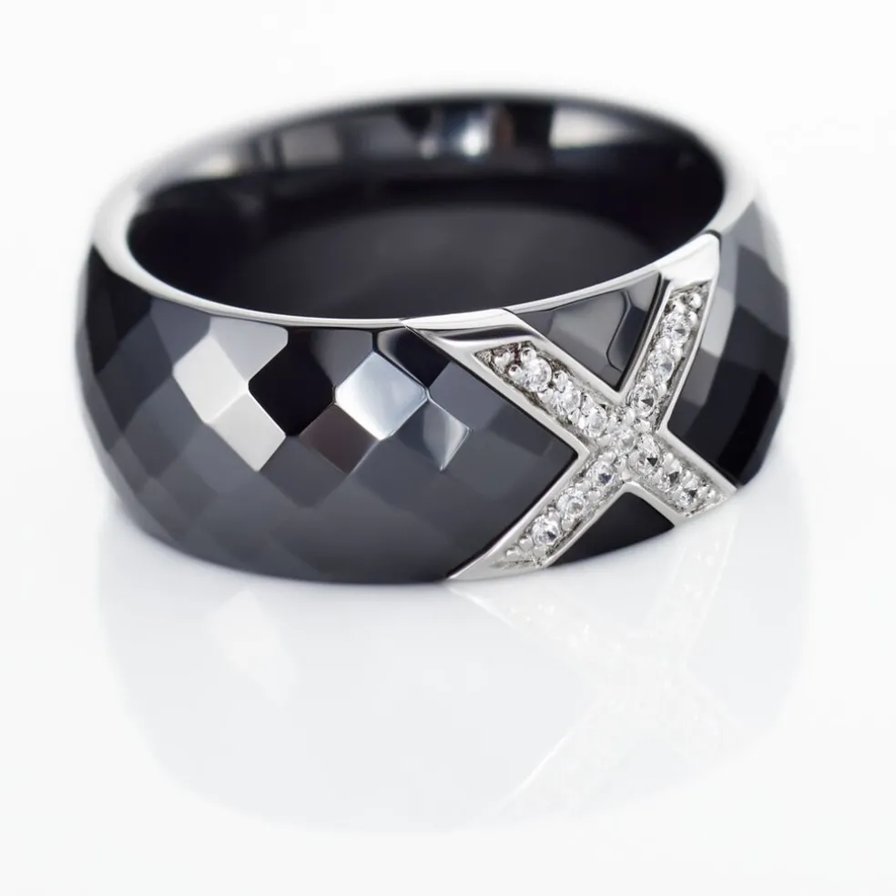 Bague Ceramique X Argent Blanc Oxyde De Zirconium Et Céramique