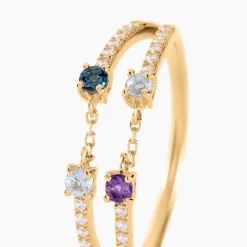 Bague Chaîne Universe Or Jaune Améthyste Topaze