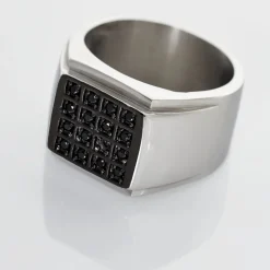 Bague Chevalière Acier Vieillit Teodor Oxydes De Zirconium