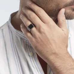 Bague Chevalière Acier Vieillit Haris Agate