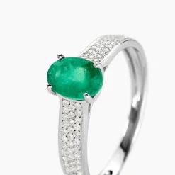 Bague Crista Or Blanc Emeraude Et Diamant