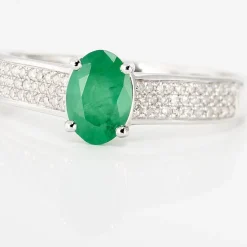 Bague Crista Or Blanc Emeraude Et Diamant