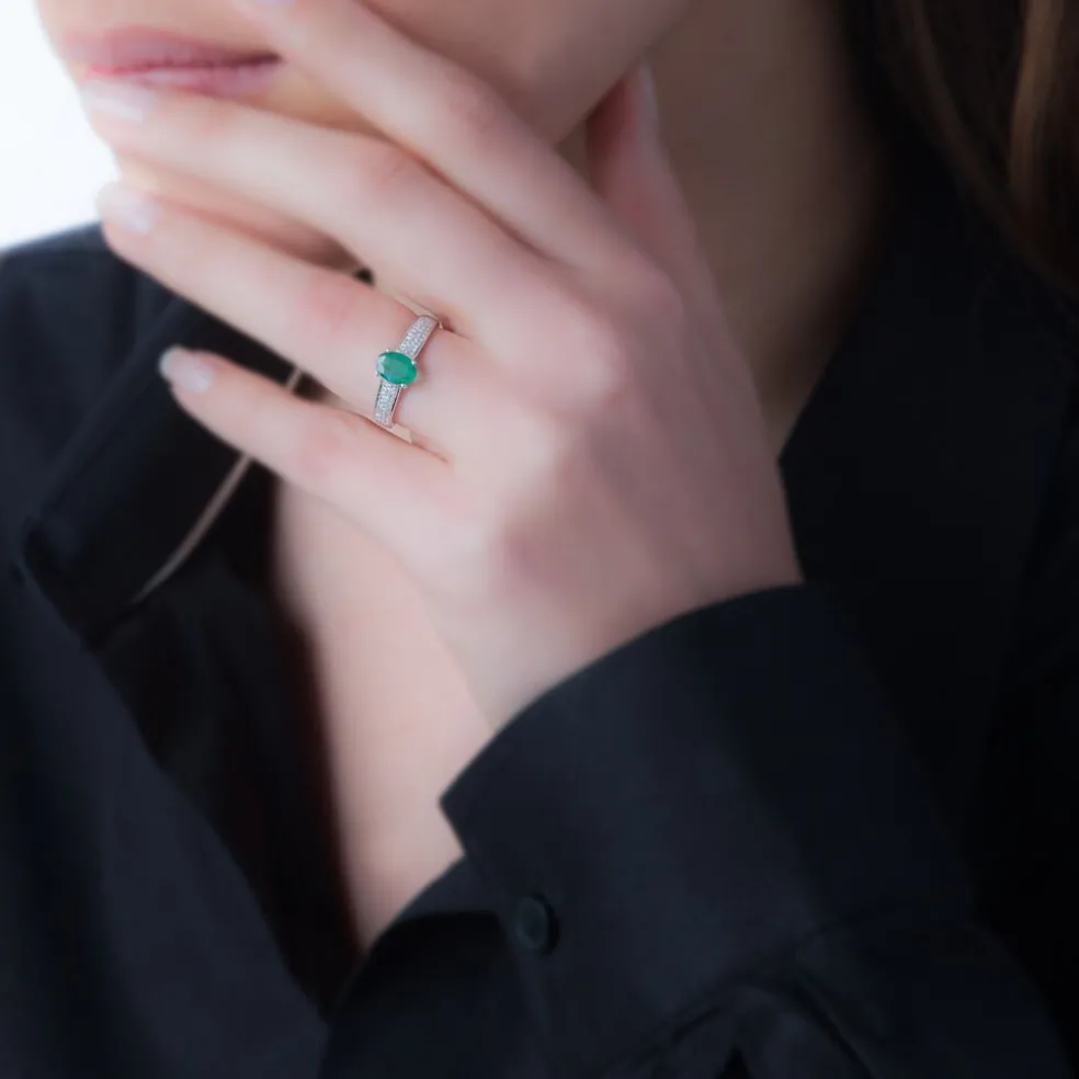 Bague Crista Or Rose Emeraude Et Diamant