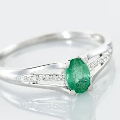 Bague Denise Or Blanc Emeraude Et Diamant