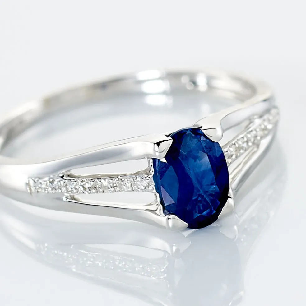 Bague Denise Or Blanc Saphir Et Diamant