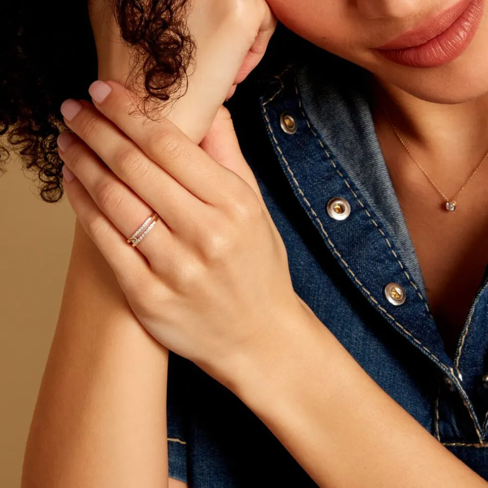 Bague Graphic Lines Or Jaune Oxyde De Zirconium