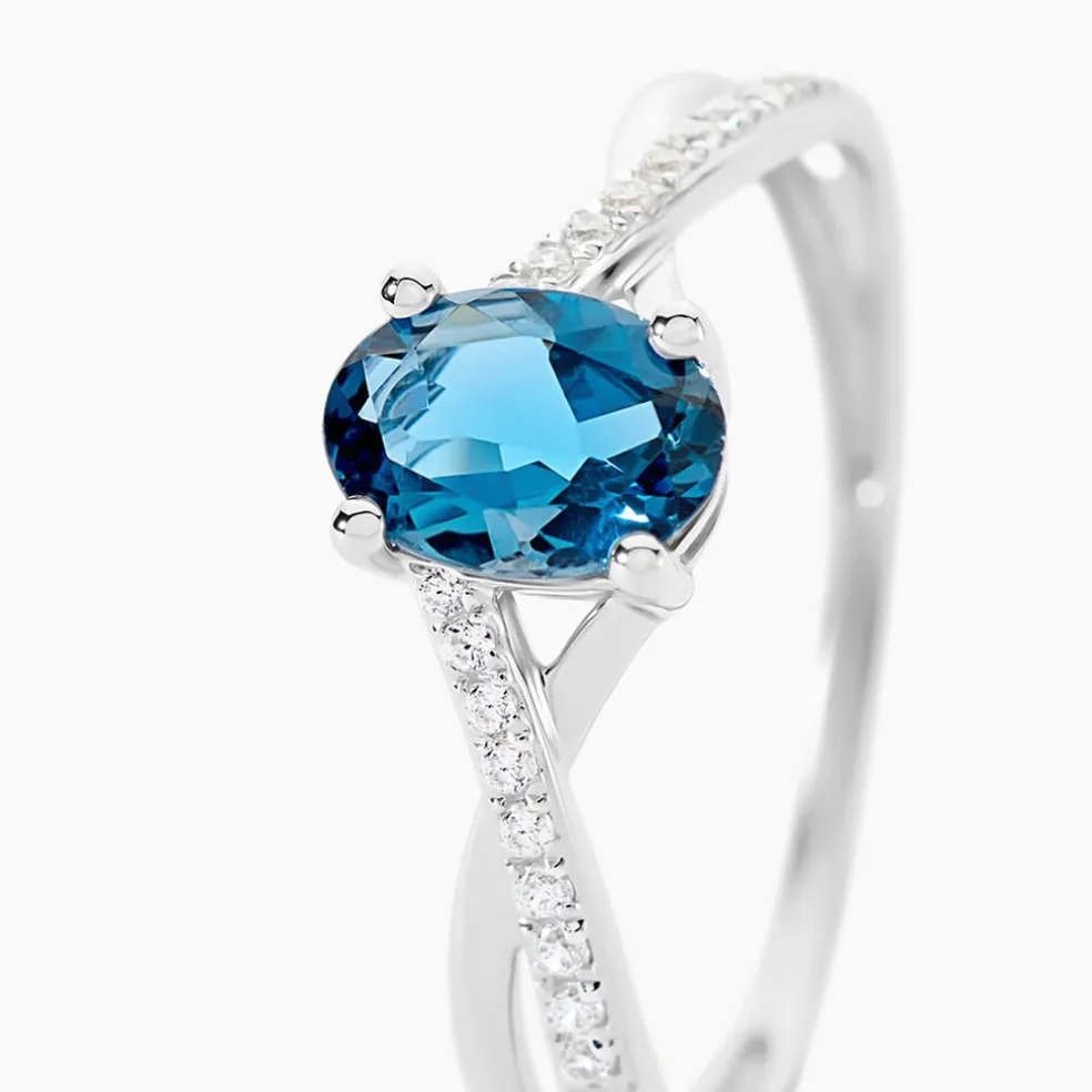 Bague Haissa Or Blanc Topaze Et Oxyde De Zirconium