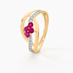 Bague Hoela Or Jaune Diamant Et Rubis